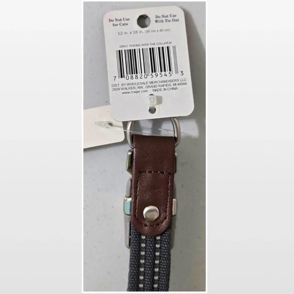 New Dog Collar Medium Adjustable Pet Animal Grey Silver Hardware NWT